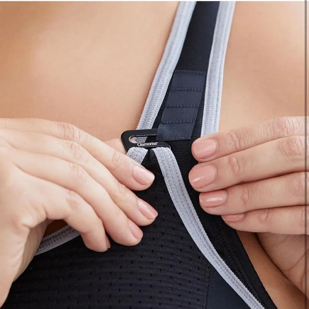 Glamorise- Elite Performance Adjustable Wirefree Sport Bra #1167 Black Gray, 38H - Picture 5 of 14